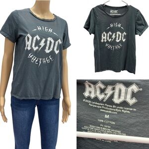 AC/DC High Voltage Gray White Cotton Short Sleeve Logo Graphic Tee Tshirt Medium